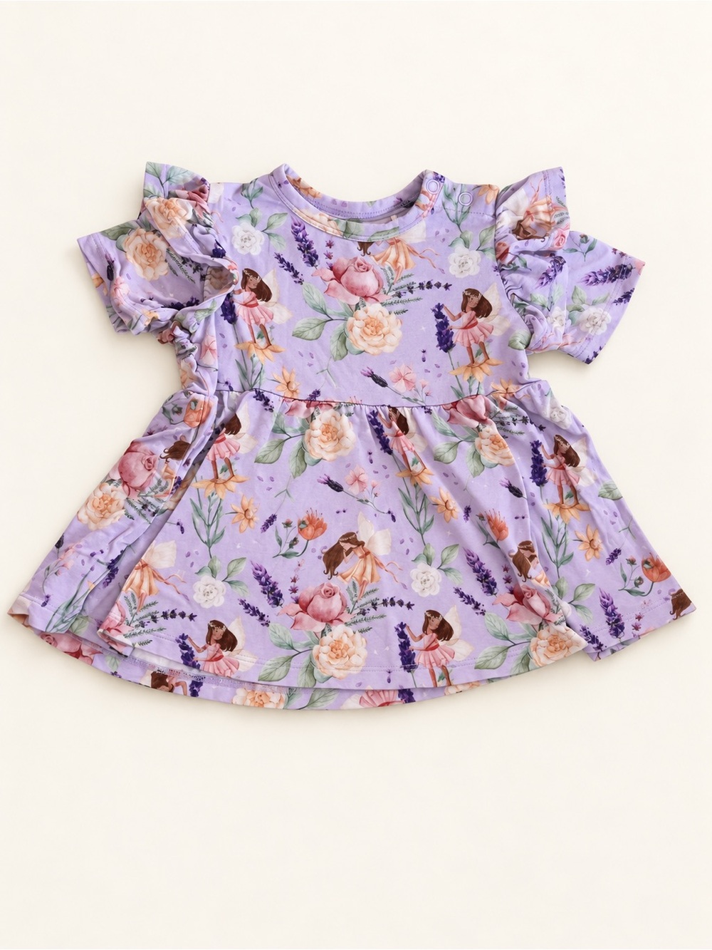Girls Lavender Fairy Floral Ruffle-Sleeve top